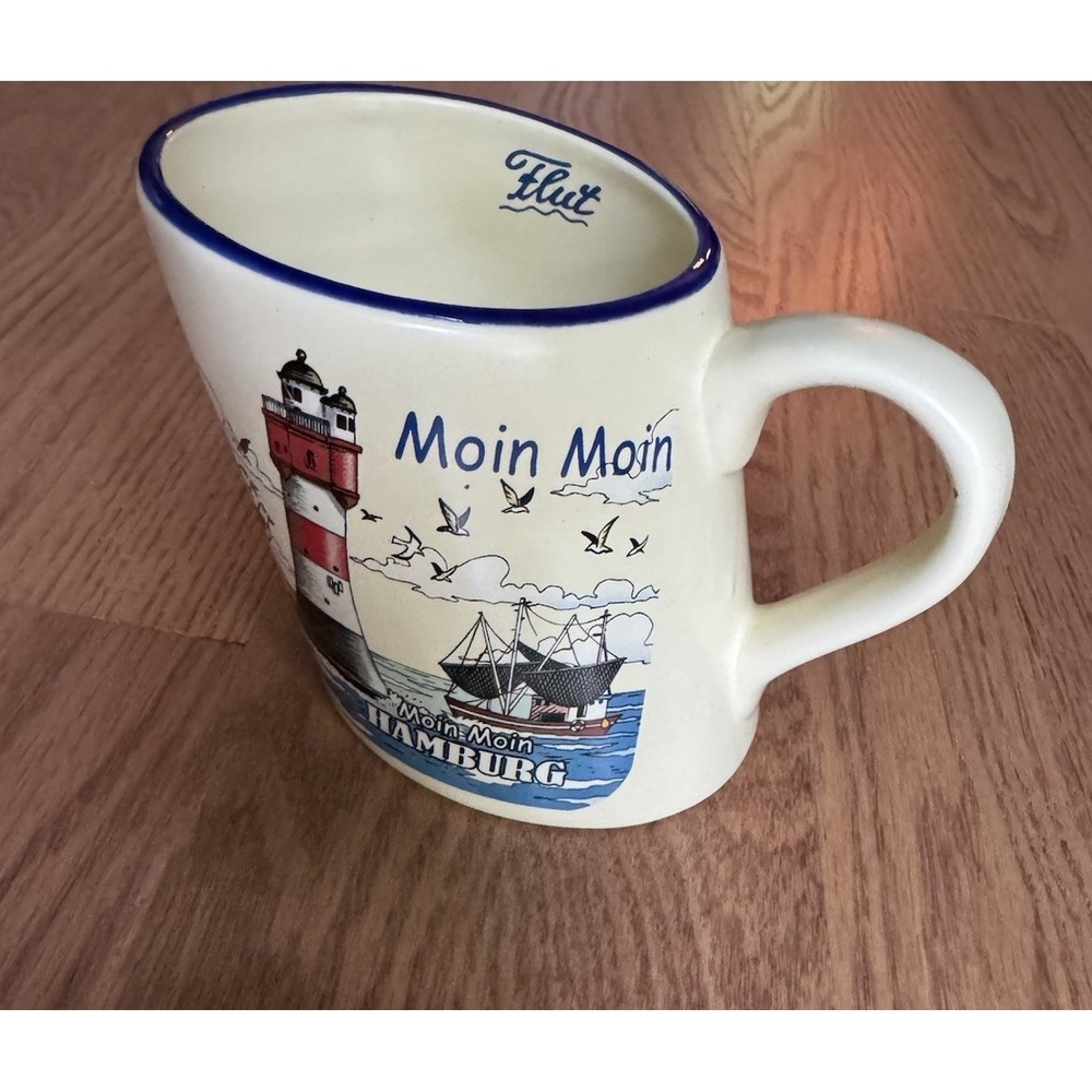 Hamburg Germany‎ Coffee/Tea Cup Moin Moon Boat Lighthouse Flut Ebbe Souvenir